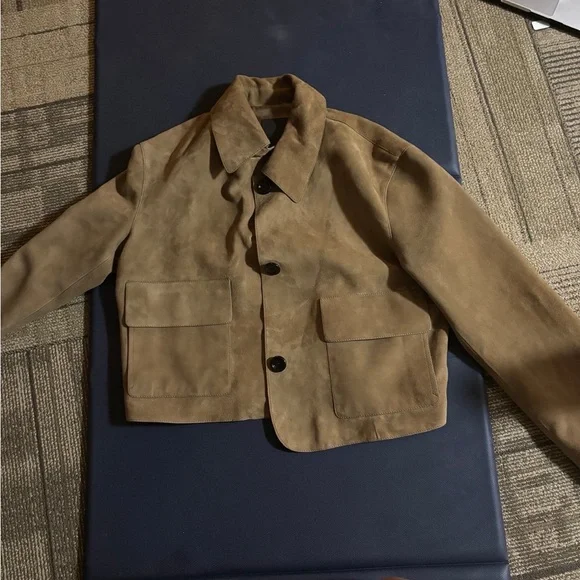 Massimo Dutti Tan Suede Leather Jacket with Buttons and Pockets - Picture 3 of 4